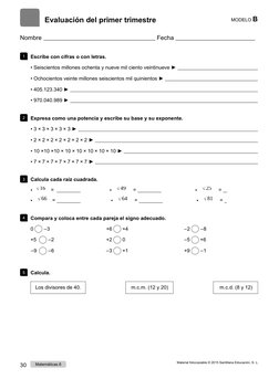 Evaluación del primer trimestre
MODELO B
Nombre                                                                     Fecha