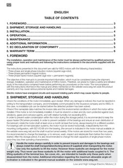Low and High Voltage Electric Motors | 3 
TABLE OF CONTENTS
ENGLISH
1. FOREWORD.............................................
