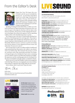 Live Sound International
111 Speen Street, Suite 200, Framingham, MA 01701
800.375.8015 | www.livesoundint.com
PUBLISHER Kevi