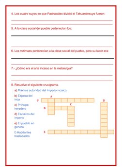 4. Los cuatro suyos en que Pachacútec dividió el Tahuantinsuyo fueron: 
_____________________________________________________