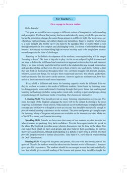 For Teachers -
On a voyage to the new realms
Hello Friends!
This year we would be on a voyage to different realms of imaginat