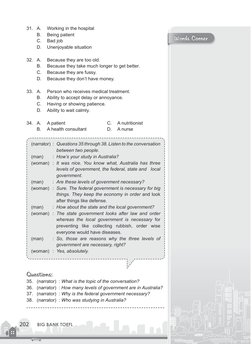 Words Corner
202
BIG BANK TOEFL
31.	 A.	
Working in the hospital
B.	
Being patient
C. 	 Bad job
D. 	 Unenjoyable situation
32