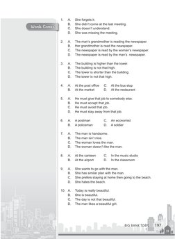Words Corner
197
BIG BANK TOEFL
Words Corner
1.	
A.	
She forgets it.
B.	
She didn’t come at the last meeting.
C.	
She doesn’t