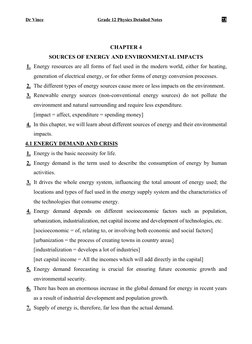 Dr Vince 
Grade 12 Physics Detailed Notes 
73 
 
CHAPTER 4 
SOURCES OF ENERGY AND ENVIRONMENTAL IMPACTS 
1. Energy resources