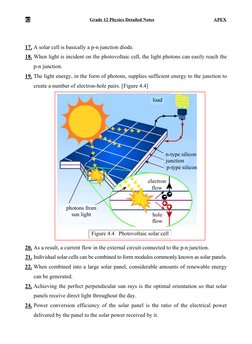 82 
Grade 12 Physics Detailed Notes 
APEX 
 
17. A solar cell is basically a p-n junction diode.  
18. When light is incident