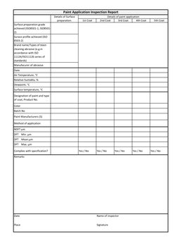 1st Coat
2nd Coat
3rd Coat
4th Coat
5th Coat
Surface preparation grade 
achieved (ISO8501-1, ISO8501-
2)
Surace profile achie