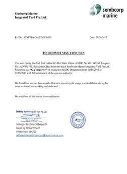 Sembcorp Marine 
Integrated Yard Pte. Ltd.  
 
 
 
Ref No: SCM/TBY/2017/DEC/0139  
 
 
 
 
Date: 25/04/2017 
 
 
TO WHOM IT