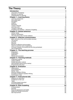 
The Theory 
1 
Introduction 
1 
Information Processing 
1 
Definition of Learning 
2 
Characteristics of Learning 
2 
Chapt