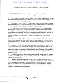 DECLARATION IN SUPPORT OF PLAINTIFF'S REQUEST FOR PROTECTIVE ORDER 
I, Jane Doe, the Plaintiff in this matter proceeding unde