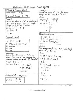 Mathematics 0580 Formula Sheet | PDF