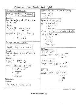 Mathematics 0580 Formula Sheet | PDF