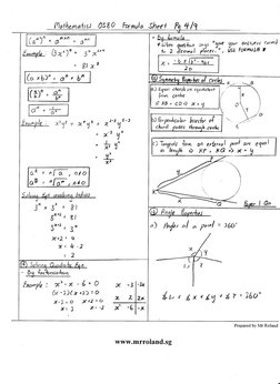 Mathematics 0580 Formula Sheet | PDF