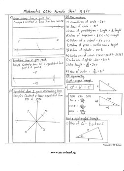 Mathematics 0580 Formula Sheet | PDF