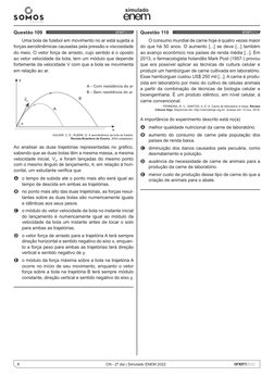 8
simulado
CN - 2º dia | Simulado ENEM 2022
Questão 109 	
Uma bola de futebol em movimento no ar está sujeita a 
forças aerod