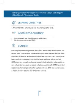 10 
 
Mobile Application Developers: Essentials of Design & Strategy for 
mGov Growth / Instructor Guide 
 
 
 
 
 
LEARNING