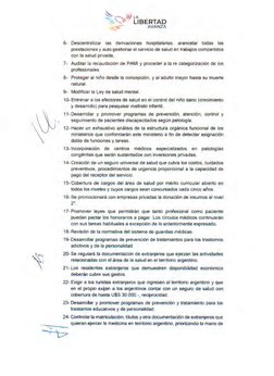~ '°' l)) LA 
'°é'~ 
LIBERTA D 
.m_"f,' 
AVANZA 
~ 
6- Descentralizar tas derivaciones hospitalarias, arancelar todas las 
pr