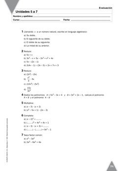 © GRUPO ANAYA, S.A., Matemátias 2.° ESO. Material fotocopiable autorizado.
1 Llamando  x  a un número natural, escribe en len