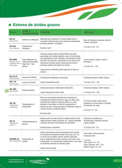 7
www.fabriquimica.com
info@fabriquimica.com
Producto
Nombre o 
Descripción Química
Propiedades 
Aplicaciones
ROL GE
Estearat