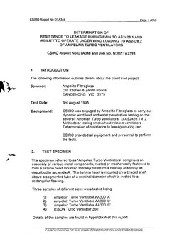 CSIRO 
ReDor1 
No 
DTA34B 
P~~e_t 
of..1Q
DETERMINATION 
OF
RESISTANCE 
TO LEAKAGE 
DURING RAIN TO AS2428.1 
AND
ABILITY 
TO