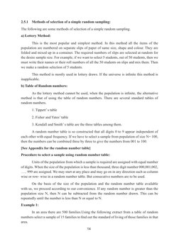 14
2.5.1 	 Methods of selection of a simple random sampling:
The following are some methods of selection of a simple random s