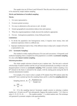 17
	
The sample sizes are 20 from A and 30 from B. Then the units from each institution are 
to be selected by simple random