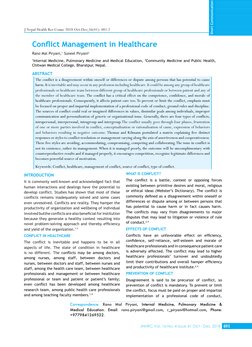 JNHRC Vol. 16 No. 4 Issue 41 Oct - Dec 2018 481
The conflict is a disagreement within oneself or differences or dispute among