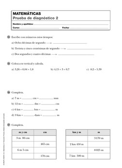 © GRUPO ANAYA, S.A., Matemáticas 4.º Educación Primaria. Material fotocopiable autorizado.
Completa.
a) 7 m = ...............