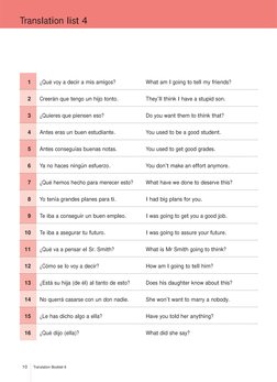 Translation list 4
1
¿Qué voy a decir a mis amigos?
What am I going to tell my friends?
2
Creerán que tengo un hijo tonto.
Th
