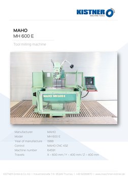 MAHO MH 600 E Technical Specifications | PDF | Machines