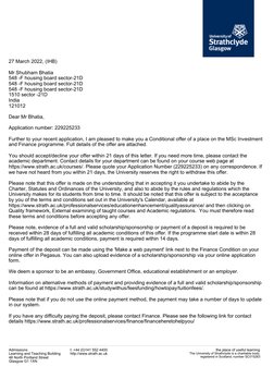 t: +44 (0)141 552 4400
http://www.strath.ac.uk
Admissions
Learning and Teaching Building
48 North Portland Street
Glasgow G1