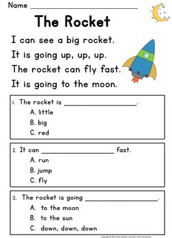 The Rocket 
I can see a big rocket.  
It is going up, up, up. 
The rocket can fly fast.  
It is going to the moon.   
1.