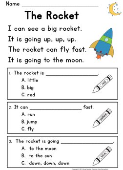 The Rocket 
I can see a big rocket.  
It is going up, up, up. 
The rocket can fly fast.  
It is going to the moon.   
1.