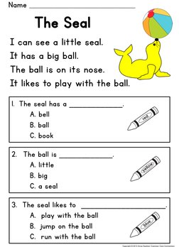 The Seal 
I can see a little seal. 
It has a big ball.   
The ball is on its nose. 
It likes to play with the ball.   
1.