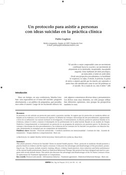 VERTEX Rev. Arg. de Psiquiat. 2010, Vol. XXI:  42 - 48
Un protocolo para asistir a personas
 con ideas suicidas en la práctic