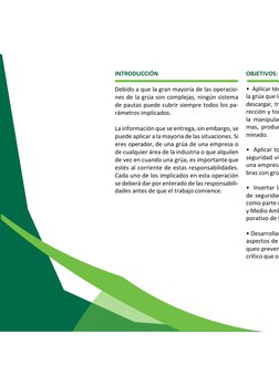 INTRODUCCIÓN 
 
Debido a que la gran mayoría de las operacio- 
nes de la grúa son complejas, ningún sistema 
de pauta