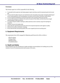 Shuttering and Formwork Method Statement | PDF | Safety | Concrete