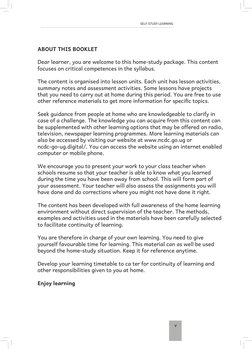 v
SELF-STUDY LEARNING
ABOUT THIS BOOKLET
Dear learner, you are welcome to this home-study package. This content 
focuses on c