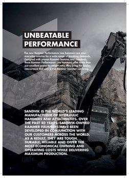 SANDVIK IS THE WORLD’S LEADING 
MANUFACTURER OF HYDRAULIC 
HAMMERS AND ATTACHMENTS. OVER 
THE PAST 40 YEARS, SANDVIK-OWNED 
R