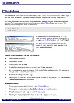 MIPS Debugger and Trace
     7     
Troubleshooting  
©1989-2016 Lauterbach GmbH
Troubleshooting
SYStem.Up Errors
The SYSte