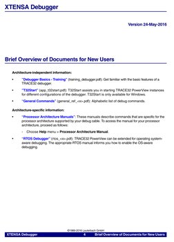 XTENSA Debugger
     4     
Brief Overview of Documents for New Users  
©1989-2016 Lauterbach GmbH
XTENSA Debugger 
Version