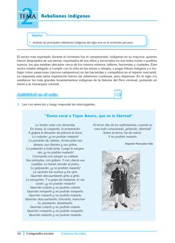 Ciencias Sociales
Compendio escolar
10
 
2
TEMA
Rebeliones indígenas
Objeti vo
 Analizar las principales rebeliones indígena