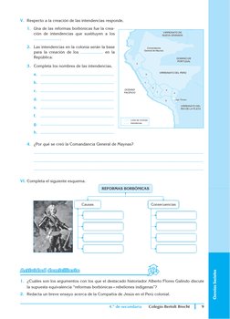 4.o de secundaria
9
Colegio Bertolt Brecht
Ciencias Sociales
V. Respecto a la creación de las intendencias responde.
1. Una d