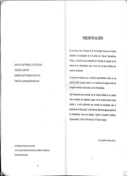 MANUAL DE FORMULAS TECNICAS
TERCERA EDIC]ÓN
IMPRESO SEPTIEMBRE 08 DE 20I2
Email : luis_cobacango@hotmail.com
UNIvERSIDAD TÉcN