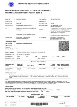 GHAZIABAD
21/08/2017
Place :
Date  :
The Oriental Insurance Company Limited
Page 1 of 2
252108/31/2018/693
Policy No