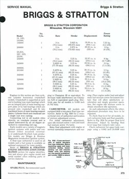 SERVICE MANUAL
Briggs & Stratton
BRIGGS & STRATTON
BRIGGS & STRATTON CORPORATION
Milwaukee, Wisconsin 53201
Model
19, 19D,
19