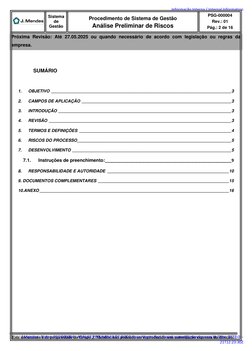 Sistema 
de 
Gestão 
 
Procedimento de Sistema de Gestão 
Análise Preliminar de Riscos 
PSG-000004 
Rev.: 01 
Pág.: 2 de 16