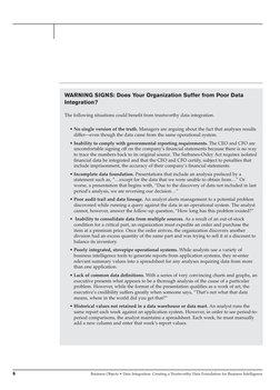 6
Business Objects • Data Integration: Creating a Trustworthy Data Foundation for Business Intelligence
WARNING SIGNS: Does Y