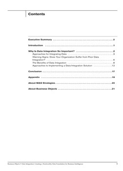 Business Objects • Data Integration: Creating a Trustworthy Data Foundation for Business Intelligence
i
Executive Summary  .
