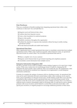 4
Business Objects • Data Integration: Creating a Trustworthy Data Foundation for Business Intelligence
Data Warehouse
There