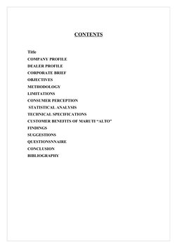 CONTENTS
Title
COMPANY PROFILE
DEALER PROFILE 
 
CORPORATE BRIEF
OBJECTIVES
           
METHODOLOGY
    
LIMITATIONS
 
CONSUM